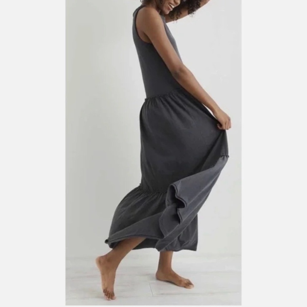 Aerie Charcoal Sleeveless Tiered Maxi Dress Small - Picture 2 of 10